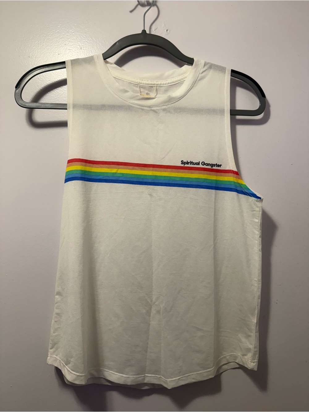 Spiritual Gangster White Rainbow Stripe Muscle Tank
